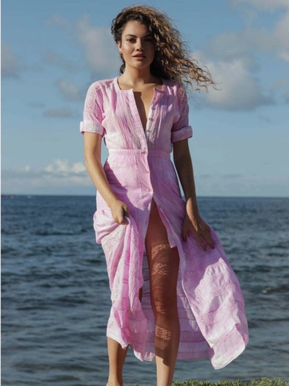 LoveShackFancy Dress Women's Small Edie Cotton Crochet Lace Maxi‎ Boho Lace Pink